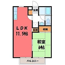 菊地ハイツ E  ｜ 栃木県塩谷郡高根沢町大字宝積寺（賃貸アパート1LDK・1階・40.92㎡） その2