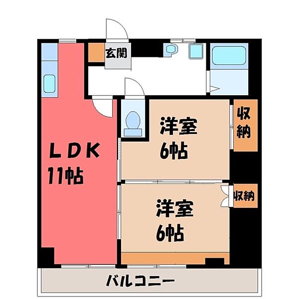 ニュー双葉マンション 3号棟 ｜栃木県宇都宮市双葉2丁目(賃貸マンション2LDK・3階・49.05㎡)の写真 その2