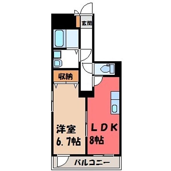 一の沢ヴィラージュマンション ｜栃木県宇都宮市一の沢2丁目(賃貸マンション1LDK・5階・43.57㎡)の写真 その2