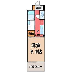 JR東北本線 雀宮駅 バス10分 横川西小学校前下車 徒歩4分の賃貸マンション 3階1Kの間取り