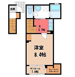 JR東北本線 宇都宮駅 バス11分 競輪場前下車 徒歩4分の賃貸アパート 2階1Kの間取り