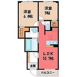 東武宇都宮線 東武宇都宮駅 バス15分 山崎街道入口下車 徒歩8分の賃貸アパート 1階2LDKの間取り
