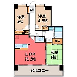 宇都宮芳賀ライトレール線 東宿郷駅 徒歩9分の賃貸マンション 13階3LDKの間取り