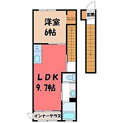 JR東北本線 宇都宮駅 徒歩22分の賃貸アパート 2階1LDKの間取り