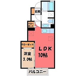 東武宇都宮線 西川田駅 徒歩24分の賃貸アパート 1階1LDKの間取り