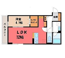 宇都宮芳賀ライトレール線 宇都宮大学陽東キャンパス駅 徒歩10分の賃貸アパート 1階1LDKの間取り