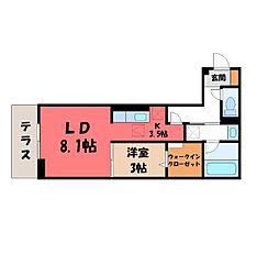 宇都宮芳賀ライトレール線 東宿郷駅 徒歩6分の賃貸アパート 1階1LDKの間取り