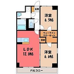 JR東北本線 宇都宮駅 徒歩8分の賃貸マンション 1階2LDKの間取り