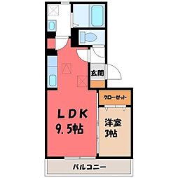 JR東北本線 宇都宮駅 バス33分 西中丸下車 徒歩7分の賃貸アパート 3階1LDKの間取り