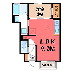 宇都宮芳賀ライトレール線 宇都宮大学陽東キャンパス駅 徒歩17分の賃貸アパート 1階1LDKの間取り