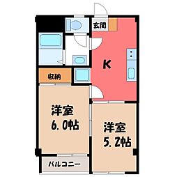JR東北本線 雀宮駅 徒歩12分の賃貸マンション 1階2Kの間取り