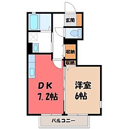 JR東北本線 雀宮駅 バス19分 3号児童公園下車 徒歩7分の賃貸アパート 1階1LDKの間取り