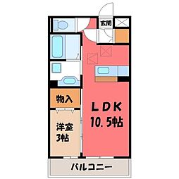 JR東北新幹線 宇都宮駅 徒歩28分の賃貸アパート 1階1LDKの間取り