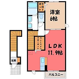 JR東北本線 宇都宮駅 バス18分 砂田街道入口下車 徒歩9分の賃貸アパート 2階1LDKの間取り