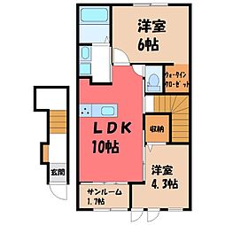 JR東北本線 石橋駅 5kmの賃貸アパート 2階2LDKの間取り