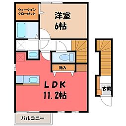 JR東北本線 宇都宮駅 バス20分 ミツトヨ前下車 徒歩4分の賃貸アパート 2階1LDKの間取り