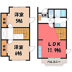 JR東北本線 雀宮駅 徒歩12分の賃貸テラスハウス 1階2LDKの間取り