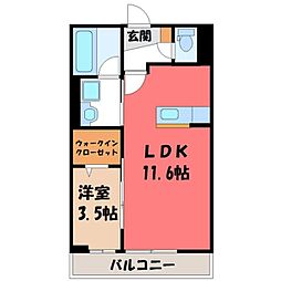 JR日光線 鶴田駅 バス6分 富士見小学校北口下車 徒歩11分の賃貸アパート 3階1SKの間取り
