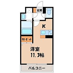 宇都宮芳賀ライトレール線 東宿郷駅 徒歩6分の賃貸マンション 4階1Kの間取り