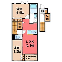 東武宇都宮線 東武宇都宮駅 3.4kmの賃貸アパート 2階2LDKの間取り
