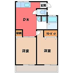 ホワイトハイツ峰 2DKの間取図画像