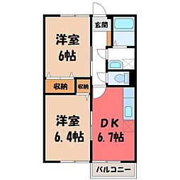 エルディム北一の沢B 2DKの間取図画像