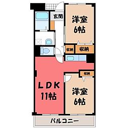 レインボウ・1一の屋 2LDKの間取図画像
