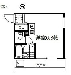 レジデンス原　2Ｃ号室 2階ワンルームの間取り