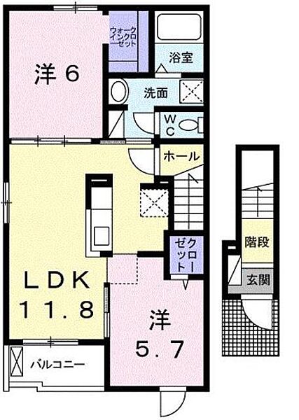 兵庫県赤穂市北野中(賃貸アパート2LDK・2階・56.68㎡)の写真 その2