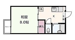 ハイネスブルー 203 2階1Kの間取り