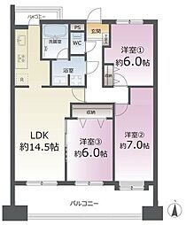 ライオンズマンション若林東 3LDKの間取図画像