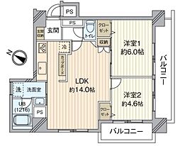 朝日プラザ立町 2LDKの間取図画像