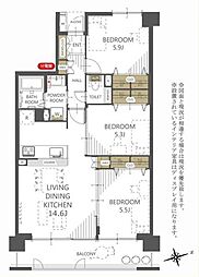 グランコート若林 3LDKの間取図画像