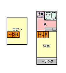 光明不動産第１２テナント　八幡ハイツ 2階1Kの間取り