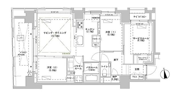 パークスフィア牛込神楽坂 1301｜東京都新宿区南山伏町(賃貸マンション2SLDK・13階・71.71㎡)の写真 その2