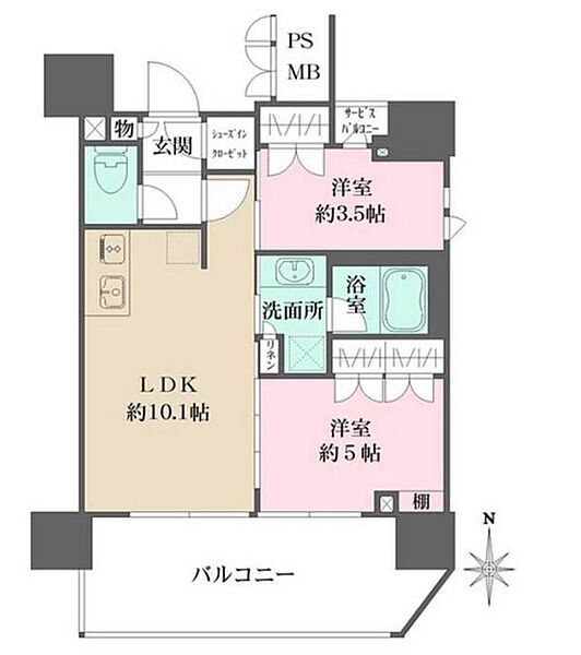 ルフォンプログレ元浅草マークス 1102｜東京都台東区元浅草２丁目(賃貸マンション2LDK・11階・43.56㎡)の写真 その2