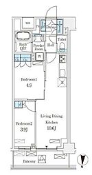 フロンティアレジデンス錦糸公園 6階2LDKの間取り