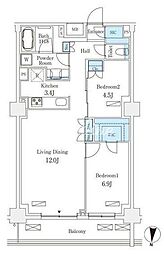 フロンティアレジデンス錦糸公園 6階2LDKの間取り