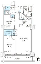 フロンティアレジデンス錦糸公園 6階2LDKの間取り