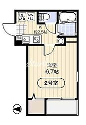 アイルグラン 2階1Kの間取り
