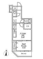 ラヴィエール錦糸公園 2階1DKの間取り