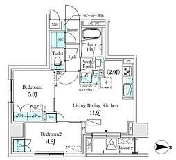 アスマチメゾン両国I 6階2LDKの間取り