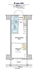 プラウドフラット亀戸 1DKの間取図画像