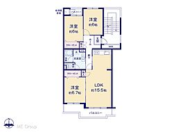金沢シーサイドタウンなぎさ団地7号棟 3LDKの間取り