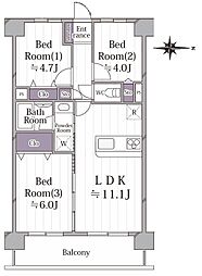クリオ横須賀中央弐番館 3LDKの間取図画像