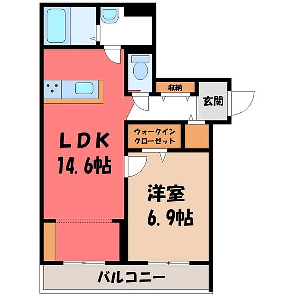 栃木県宇都宮市西3丁目(賃貸マンション1LDK・3階・52.12㎡)の写真 その2