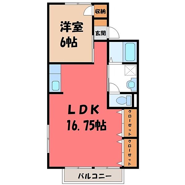 栃木県宇都宮市鶴田町(賃貸アパート1LDK・2階・48.17㎡)の写真 その2