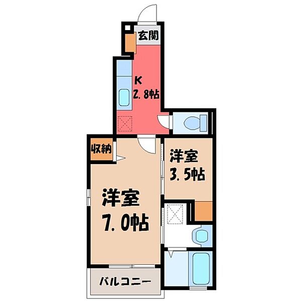 栃木県宇都宮市御幸本町(賃貸アパート1SK・1階・31.65㎡)の写真 その2