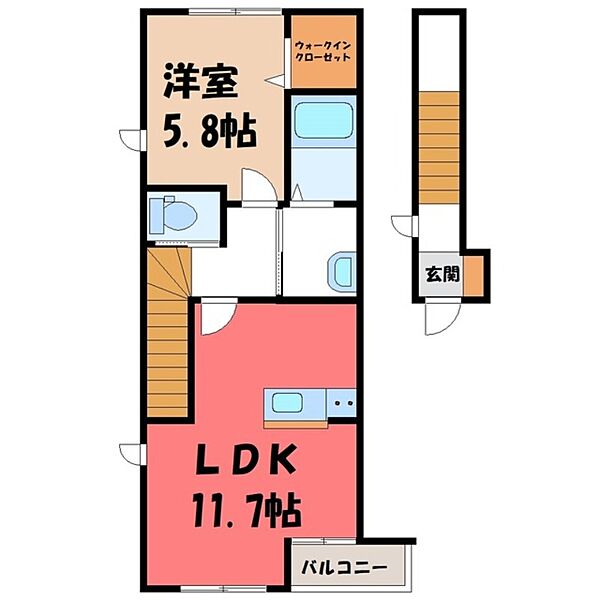 栃木県宇都宮市インターパーク3丁目(賃貸アパート1LDK・2階・49.79㎡)の写真 その2