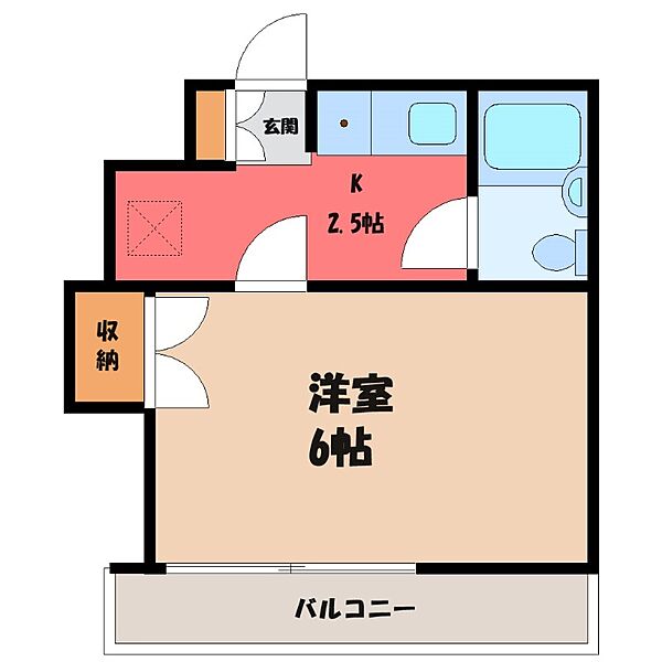 栃木県宇都宮市江曽島1丁目(賃貸マンション1K・2階・19.44㎡)の写真 その2